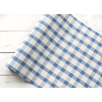 Blue Painted Check Paper Runner