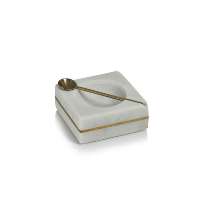MARBLE SQUARE SALT &  PEPPER  W/ SPOON WHITE
