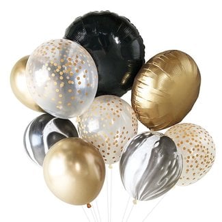 Balloon Bouquet - Black, White, & Gold