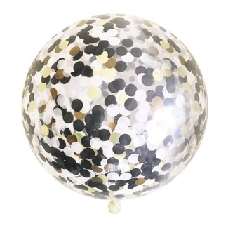 Jumbo Confetti Balloon - Black, White & Gold  36 inch