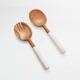 Kenya Wooden Salad Servers w/ Marble Handles