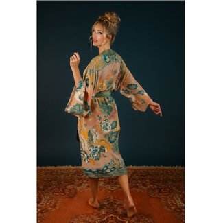 Folk Floral Long Kimono Gown