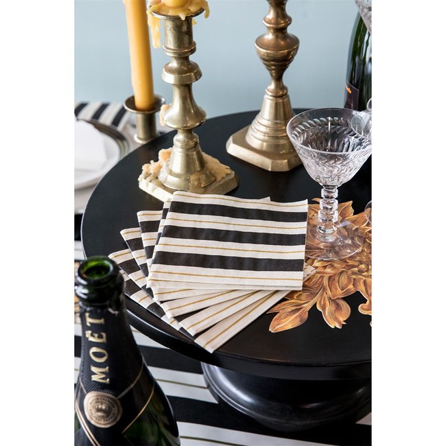Black & Gold Awning Stripe Cocktail Napkin