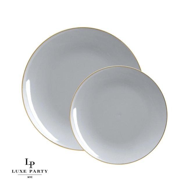 Round Gray • Gold Plastic Plates | 10 Pack  10.25" Dinner Plates