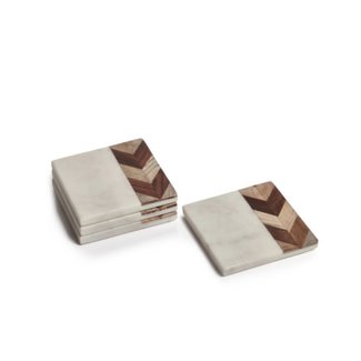 zodax Milan Marble & Wood Set/4 Coasters