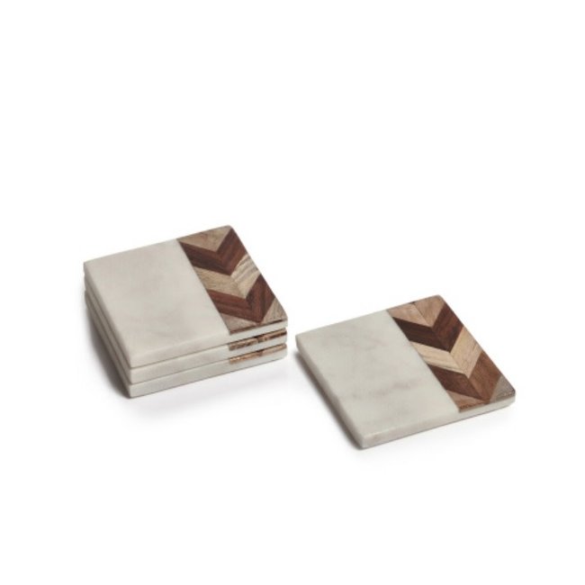 Milan Marble & Wood Set/4 Coasters