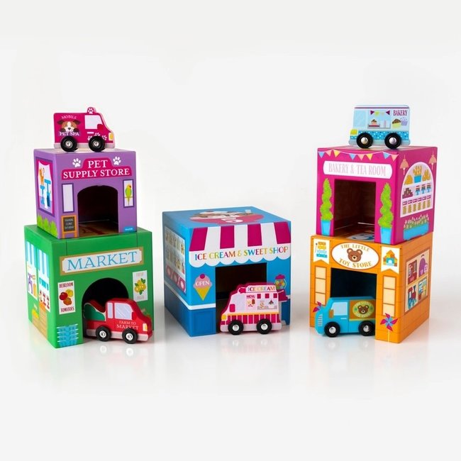 Stackables & Cars Set - Rainbow Town