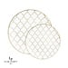 Round White • Gold Lattice Pattern Plastic Plates | 10 Pack  10.25" Dinner Plates