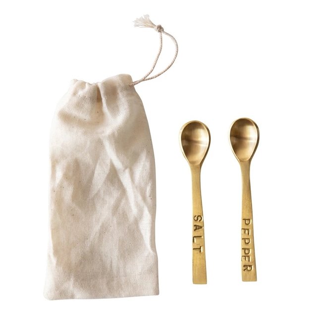 Brass salt + pepper mini spoons