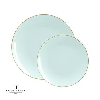 Round Mint • Gold Plastic Plates | 10 Pack  10 Plastic Plates, 7.25" Appetizer Plates