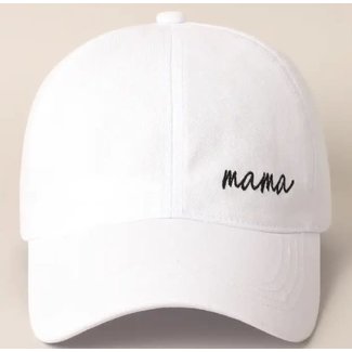 Mama Lettering Embroidery Baseball Cap White
