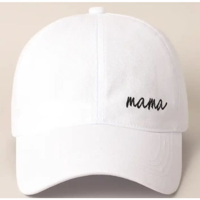 Mama Lettering Embroidery Baseball Cap White