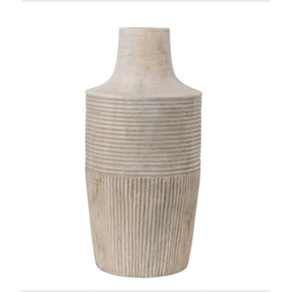 Decorative Hand Carved Mango Wood Vase, Small