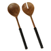 Burke Salad Servers - Wood/Black Leather