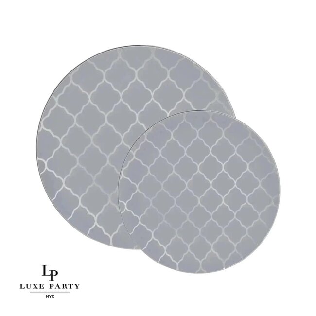Round Gray • Silver Lattice Pattern Plastic Plates | 10 Pack  10.25" Dinner Plates