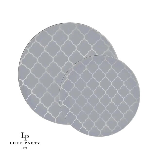 Round Gray • Silver Lattice Pattern Plastic Plates | 10 Pack 7.25" Dessert Plate