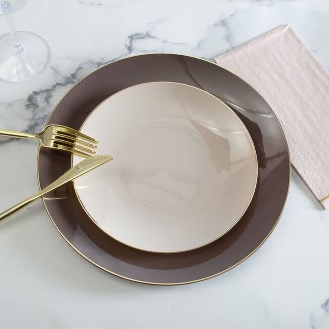 Round Truffle • Gold Plastic Plates | 10 Pack  10 Plastic Plates, 7.25" Appetizer Plates