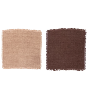 Linen Napkins w/ Fringe, Putty & Aubergine Color, S/4