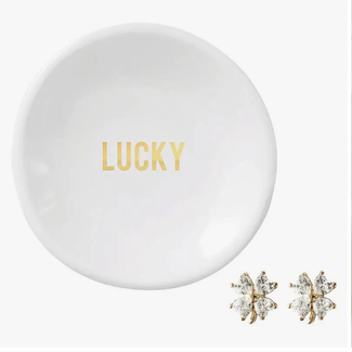 Ceramic Ring Dish & Earrings - Lucky