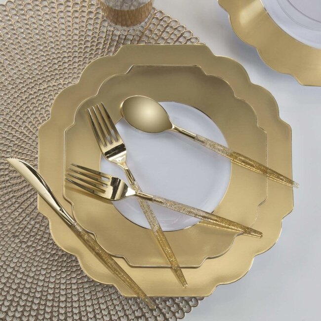 Scalloped Gold Plastic Plates | 10 Pack , 8" Appetizer Plates