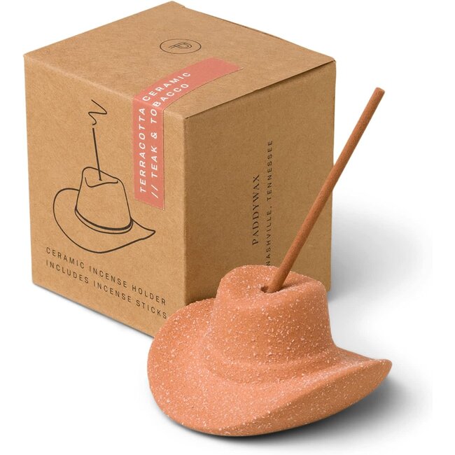 COWBOY HAT INCENSE HOLDER W/ INCENSE - TERRACOTTA