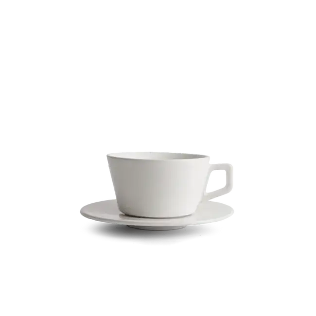 Angle Lg. Latte Mug with Saucer - White, 12oz