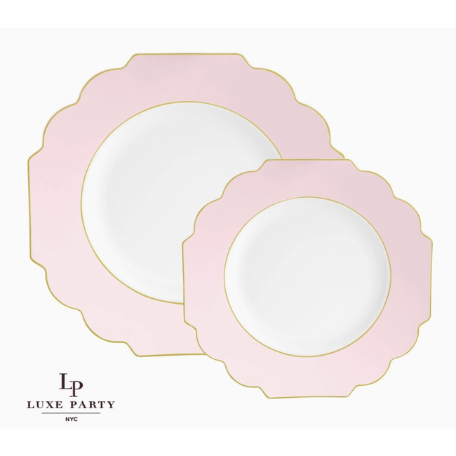 Scalloped Blush • Gold Plastic Plates | 10 Pack, 8" Appetizer Plates