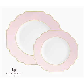 Scalloped Blush • Gold Plastic Plates | 10 Pack, 10.7" Dinner Plates