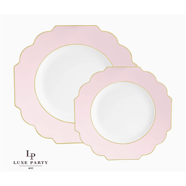 Scalloped Blush • Gold Plastic Plates | 10 Pack, 10.7" Dinner Plates