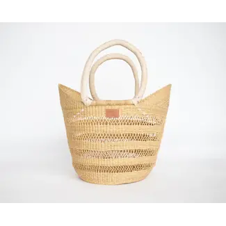 heddle and lamm Zera Open Work Shopper Basket Bag - Natural Handle