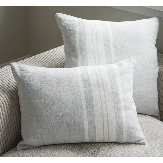 Light Grey Bold Stripes 14x20 Down So Soft Linen Pillow