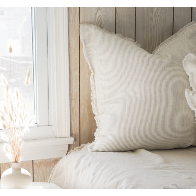 Natural Beige & White Pinstripe 20x20 Down So Soft Linen Pillow