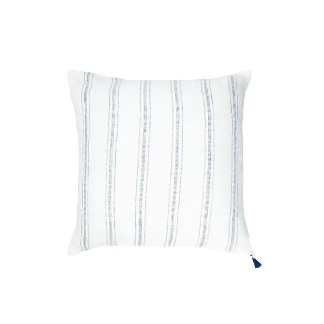 White w/ Blue Stripes 20x20 Down So Soft Linen Pillow