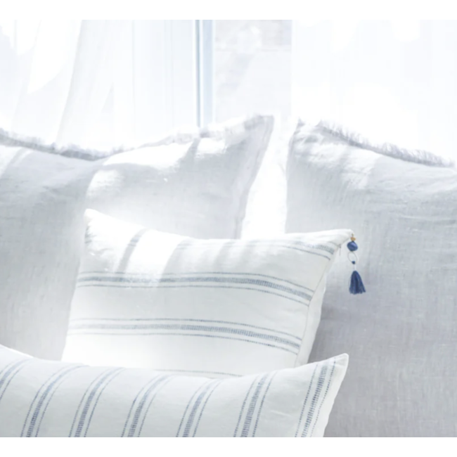 White w/ Blue Stripes 20x20 Down So Soft Linen Pillow