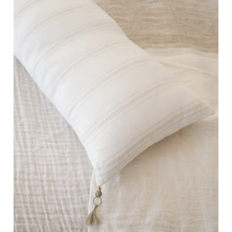 White w/ Beige Stripes 13x30 Down So Soft Linen Pillow