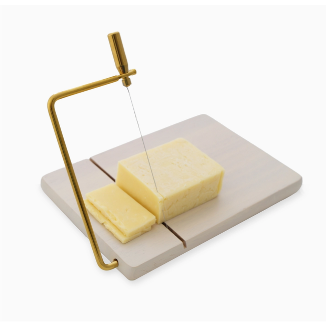 Wire Cheese Slicer, White-Washed Wood