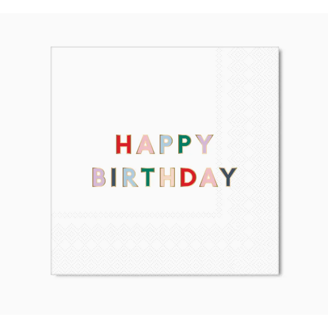 Blanc White Signature Happy Birthday Cocktail Napkins