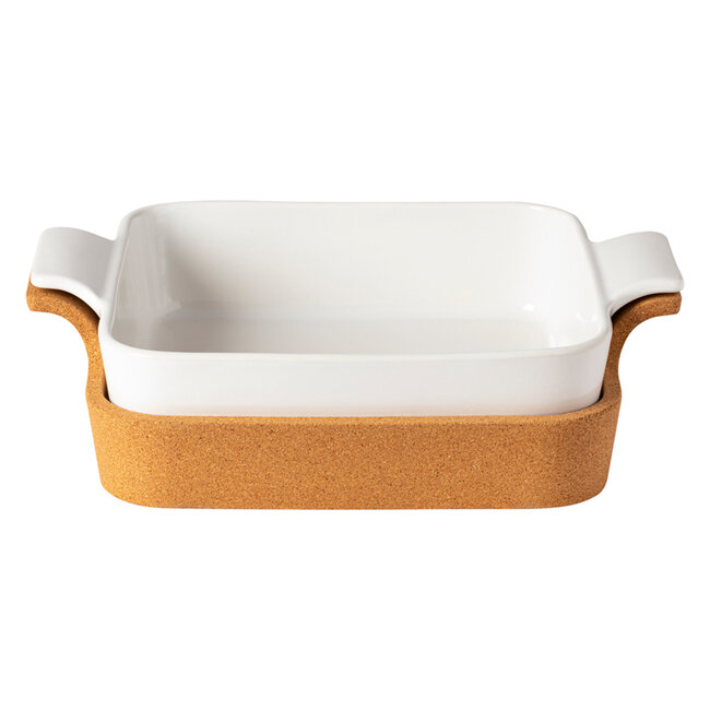 SQ. BAKER W/CORK TRAY ENSEMBLE WHITE