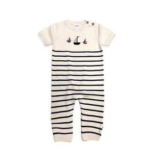 Sailboat Embroidered Knit Short Sleeve Jumpsuit