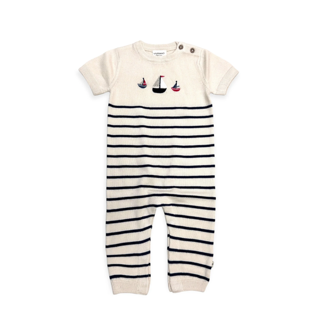 Sailboat Embroidered Knit Short Sleeve Jumpsuit