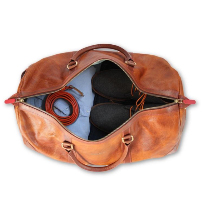 Brown Weekend Bag with leather shoulder strap