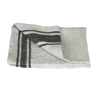 Linen Hand Towel - Grey with Black Stripes