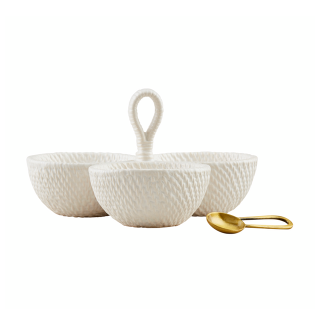 Woven Stoneware Triple Tidbit Set