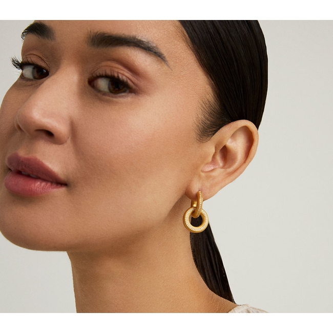 Petite Pave Drop Hoop Earrings - Gold/White Topaz