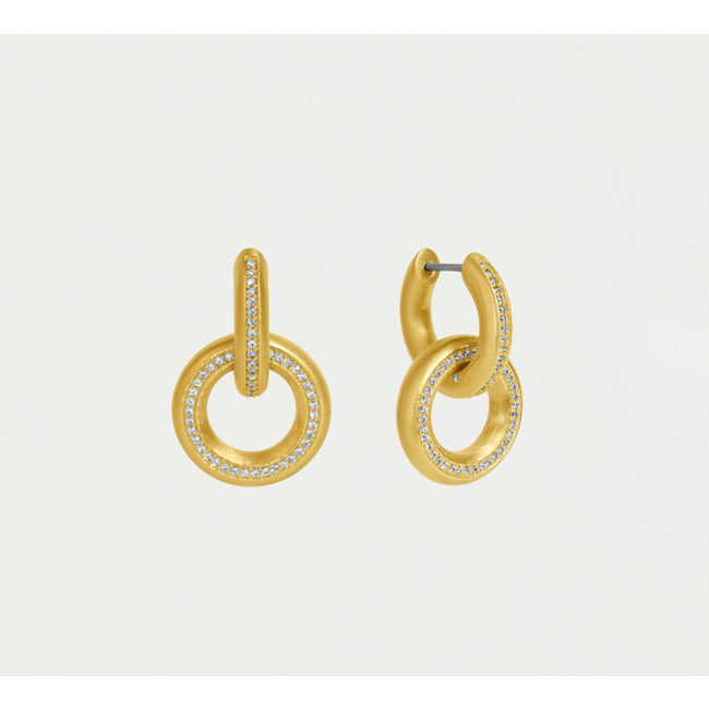 Petite Pave Drop Hoop Earrings - Gold/White Topaz