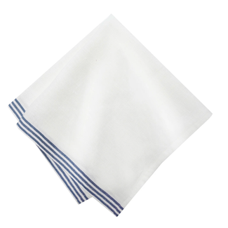 White & Blue Linen Napkins - Set of 4