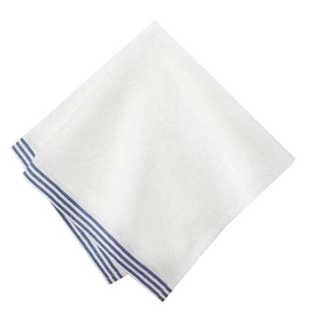 White & Blue Linen Napkins - Set of 4