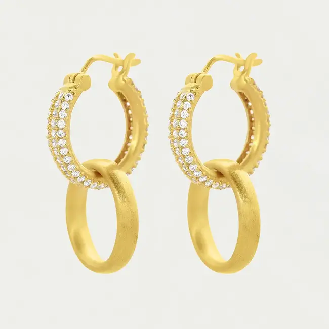 Petite Pave Drop Hoop Earrings - Gold/White Topaz