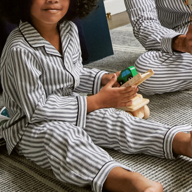 Kids Navy French Ticking Pajama Set