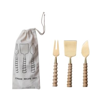 Cheese Knives with Carved Handles S/3